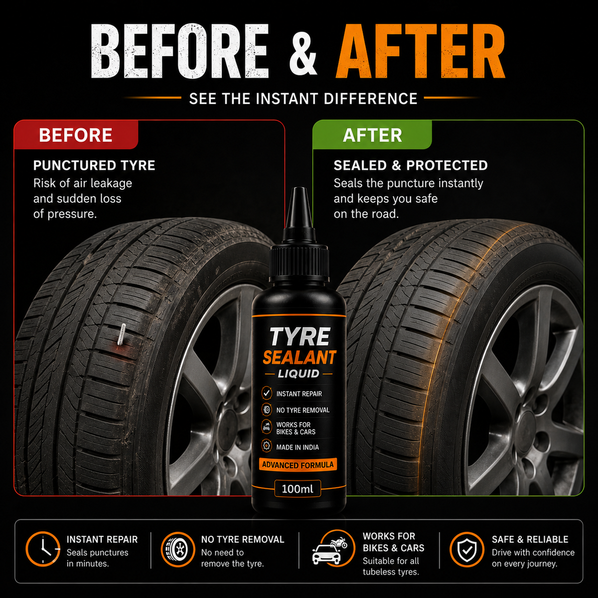 Tyre Sealant Liquid 100ML EACH PACK OF 2