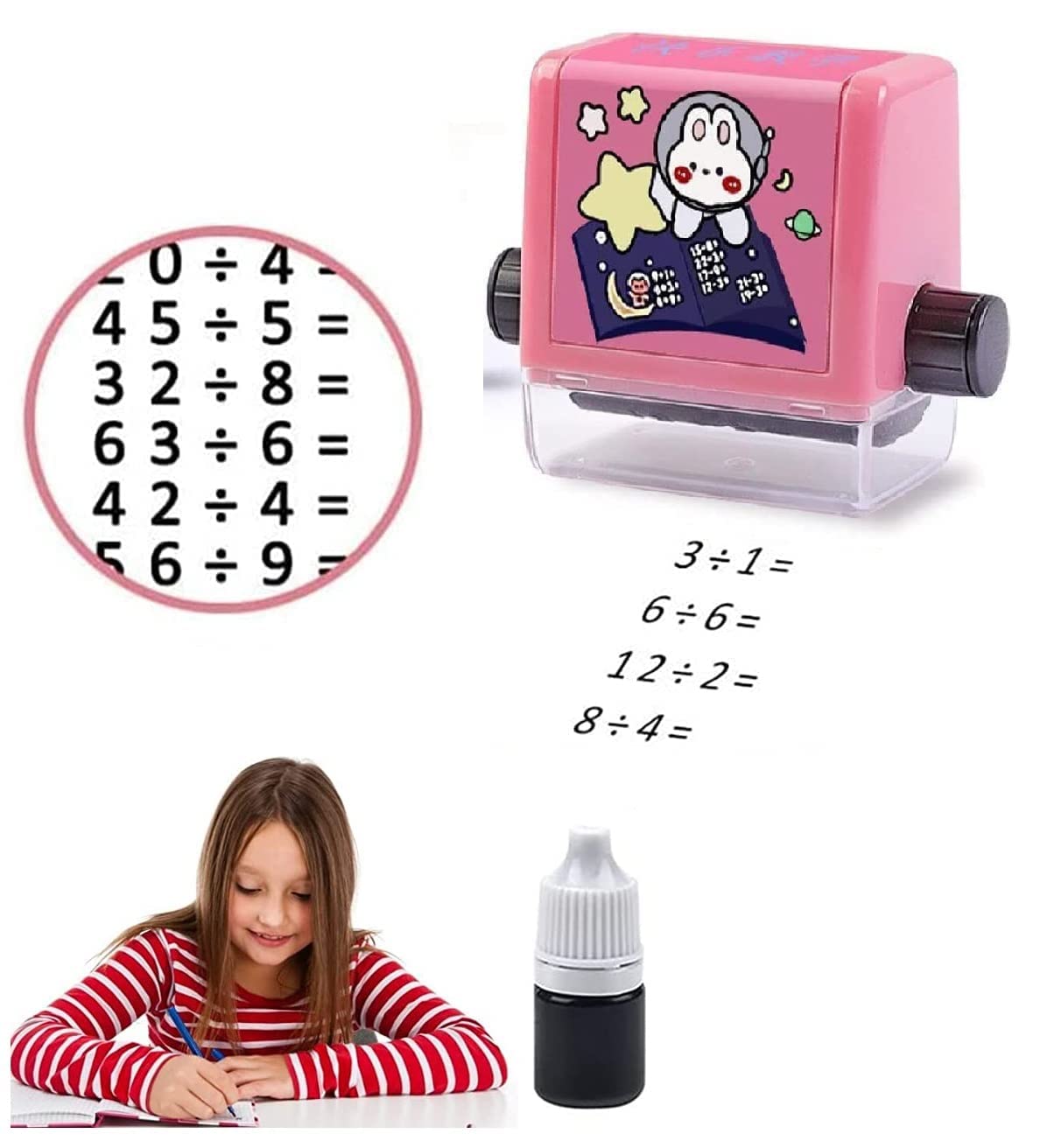 Birud  Stamps for Kids, Roller Design Teaching Stamp, Math Stamps Practice Tools For Single Addition,Subtraction,multipication and division(pack of 1)